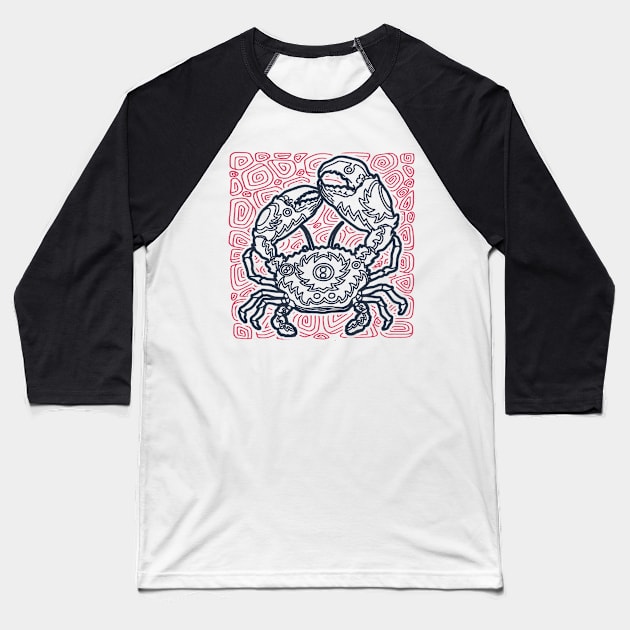 Stone Crab Ink Art Tattoo Retro Red And Black Baseball T-Shirt by ebayson74@gmail.com